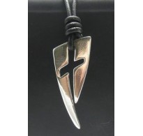 STERLING SILVER NECKLACE CROSS PENDANT N000089 NATURAL LEATHER
