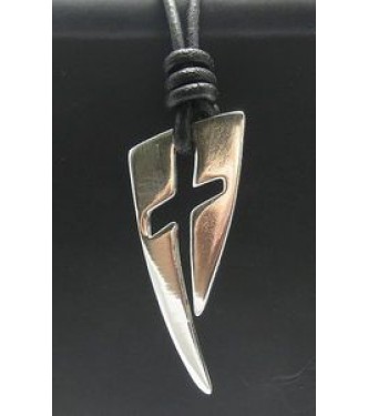 STERLING SILVER NECKLACE CROSS PENDANT N000089 NATURAL LEATHER