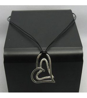 STERLING SILVER NECKLACE HEART NATURAL LEATHER  NEW 925
