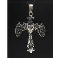 PE000627 Sterling silver pendant solid 925 Cross heart wings