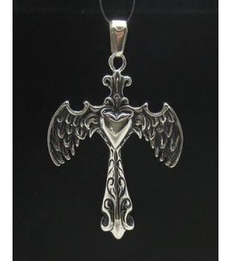 PE000627 Sterling silver pendant solid 925 Cross heart wings