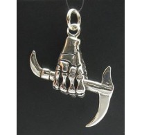 PE000598 Sterling silver pendant solid 925 Death hand biker gothic Axe