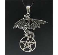 PE000448 Stylish Sterling silver pendant 925 solid dragon pentagram biker