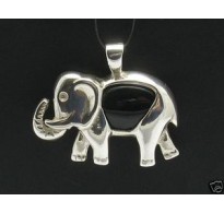 PE000597 Sterling silver pendant solid 925 Elephant Natural black onyx