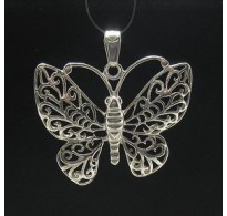 PE000611 Sterling silver pendant solid 925 Filigree Butterfly Charm