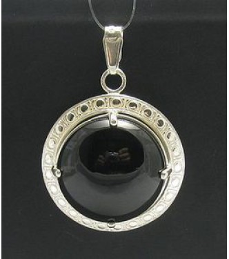 PE000331O Stylish Sterling silver pendant 925 solid Big black onyx 20mm