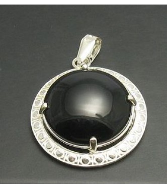 PE000331O Stylish Sterling silver pendant 925 solid Big black onyx 20mm