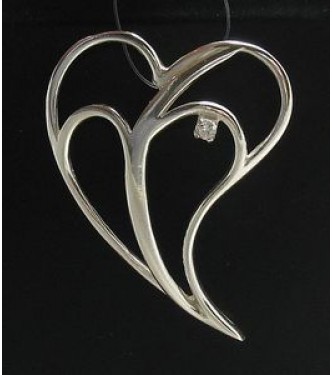 PE000696 Sterling silver pendant solid 925 Big heart cz