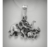 PE000848 Sterling Silver Pendant Solid 925 Two Elephants