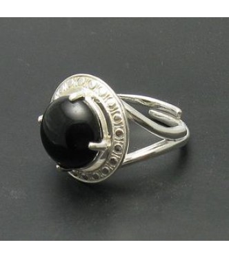 R000576O Sterling Silver Ring Solid 925 Black Onyx Adjustable Size Perfect Quality