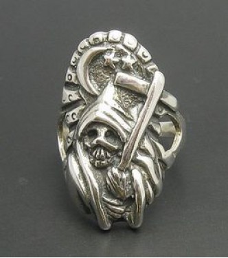 R000246 Sterling Silver Ring Genuine Solid Stamped 925 Death Skull Biker Handmade