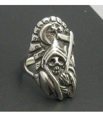 R000246 Sterling Silver Ring Genuine Solid Stamped 925 Death Skull Biker Handmade
