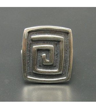 R000376 Sterling Silver Ring Solid 925 Quadrat Spiral Adjustable Size