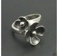 R000445 Genuine Stylish Sterling Silver Ring Flower Solid 925 Adjustable Size Handmade