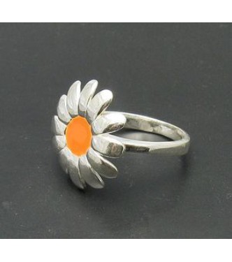 R000711 Plain Sterling Silver Women Ring Solid 925 Flower With Enamel Handmade Empress