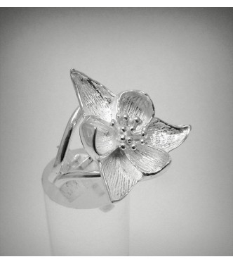 R000552 Sterling Silver Ring Flower Lotus Solid 925 Adjustable Size Nickel Free Empress