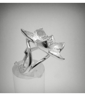 R000552 Sterling Silver Ring Flower Lotus Solid 925 Adjustable Size Nickel Free Empress