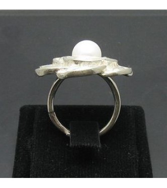 R000628P Sterling Silver Ring Flower Pearl 925 Adjustable Size Nickel Free Empress