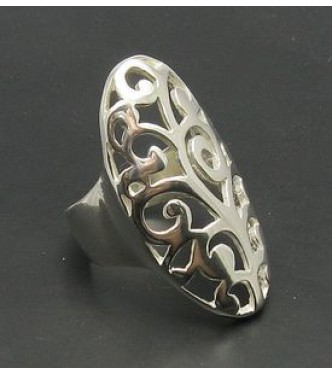 R000298 Genuine Long Sterling Silver Floral Ring StampedSolid 925 Handmade Empress