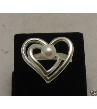 R000620 Plain Sterling Silver Ring Solid 925 Heart With 6mm Pearl Nickel Free Empress