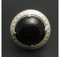 R000590O Genuine Stylish Sterling Silver Ring Huge Black Onyx 925 20mm Stone Handmade