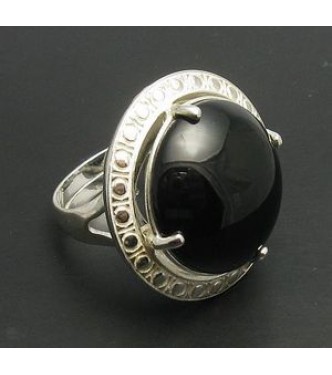 R000590O Genuine Stylish Sterling Silver Ring Huge Black Onyx 925 20mm Stone Handmade