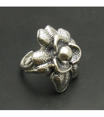 R000767 Stylish Sterling Silver Ring Hallmarked Solid 925 Huge Flower Adjustable Size