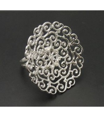 R000727 Genuine Sterling Silver Ring Huge Flower Solid 925 Adjustable Size Handmade
