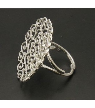 R000727 Genuine Sterling Silver Ring Huge Flower Solid 925 Adjustable Size Handmade