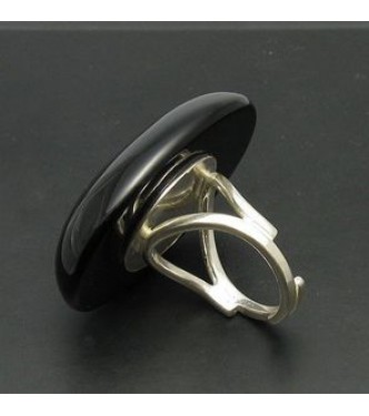R000534 Sterling Silver Ring Huge Natural Black Onyx Solid 925 Perfect Quality Empress