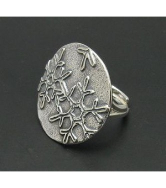 R000712 Sterling Silver Ring Huge Snowflake Hallmarked Solid 925 Adjustable Size