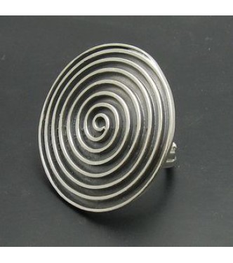 R000763 Handmade Sterling Silver Ring Huge Spiral Stamped Solid 925 Adjustable Size