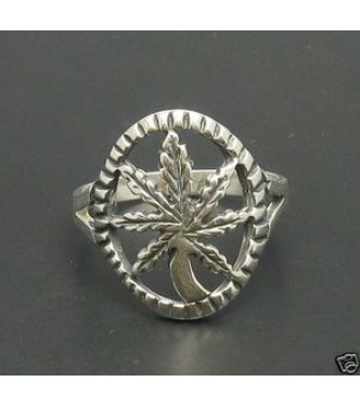 R000308 Stylish Genuine Sterling Silver Ring Hallmarked Solid 925 Cannabis Handmade