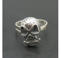 R000844 Genuine Stylish Sterling Silver Ring Solid Skull 925 Handmade Adjustable Size