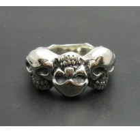  R000762 Sterling Silver Biker Ring Genuine Solid 925 Three Skulls Handmade Empress