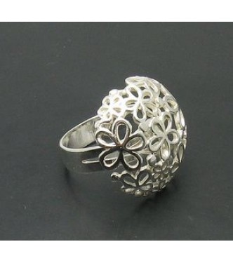 R000871 Stylish Genuine Sterling Silver Ring Solid 925 Flower Adjustable Size Handmade