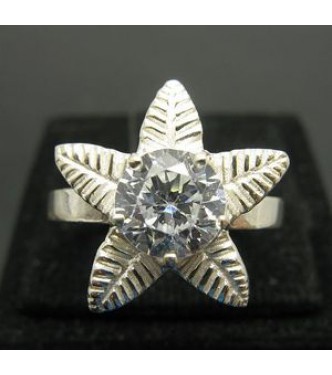 R000228 Stylish Genuine Sterling Silver Ring Solid 925 Flower Cubic Zirconia Handmade