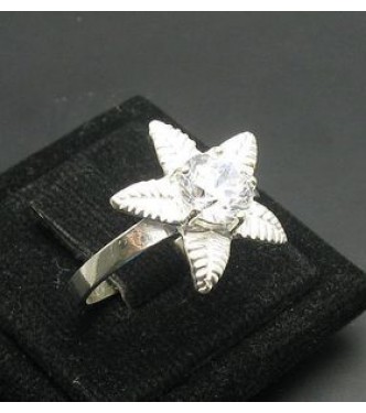 R000228 Stylish Genuine Sterling Silver Ring Solid 925 Flower Cubic Zirconia Handmade