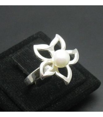 R000389 Genuine Stylish Sterling Silver Ring Hallmarked Solid 925 Flower Pearl Handmade
