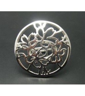 R000872 Big Sterling Silver Floral Ring Hallmarked Solid 925 Adjustable Size Nickel Free