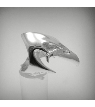 R000192 Heavy Stylish Sterling Silver Ring Solid 925 Raven Skull Biker Handmade