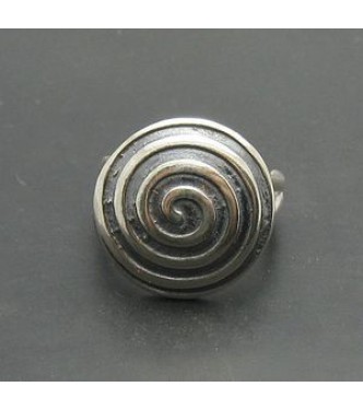 R000775 Sterling Silver Ring Spiral Stamped Solid 925 Adjustable Size Handmade Empress