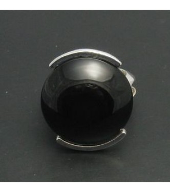 R000388 Sterling Silver Ring With Natural Black Onyx Solid 22mm Handmade Empress