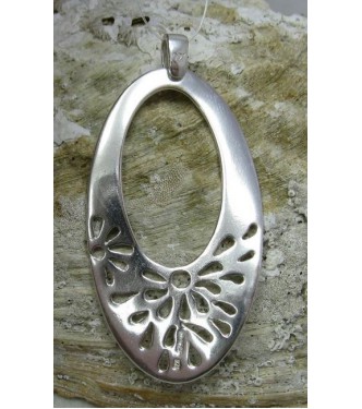 STYLISH BIG STERLING SILVER PENDANT SOLID 925 ELLIPSE FLOWERS NEW