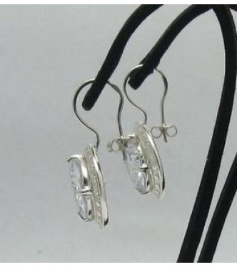 E000232 Sterling Silver Earrings Solid 12mm Cubic Zirconia 925