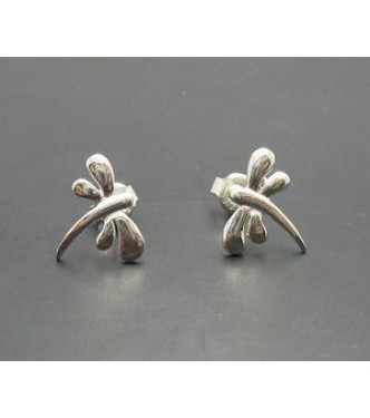 E000154 Sterling Silver Earrings Solid Small Dragonfly 925