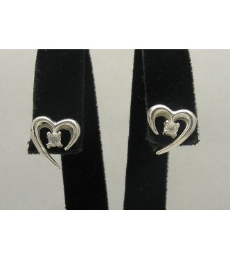 E000167 Sterling Silver Earrings Solid Hearts zirconia 925