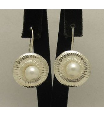 E000210 Sterling Silver Earrings Solid Pearl 925