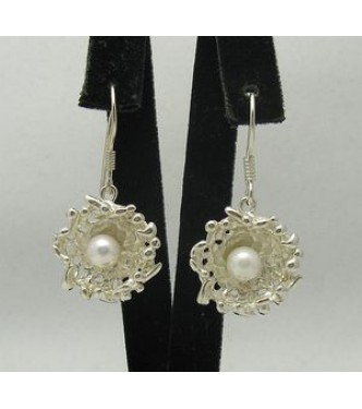 E000261 Sterling Silver Earrings Solid Pearl 925