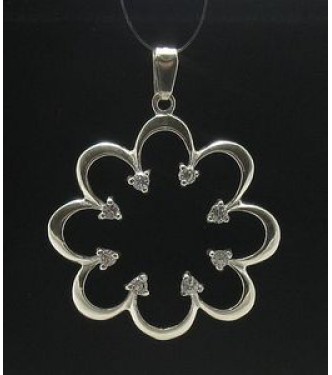 PE000301 Stylish Sterling silver pendant solid 925 huge charm flower with zirconia cz